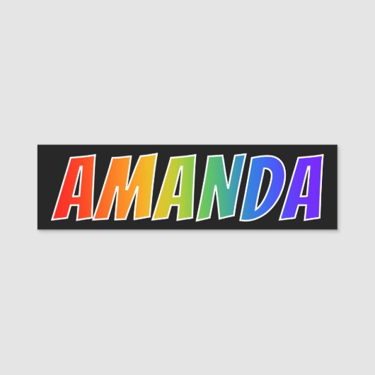 Voornaam "AMANDA": Fun Rainbow-kleuren Naamplaatje (Voorkant)