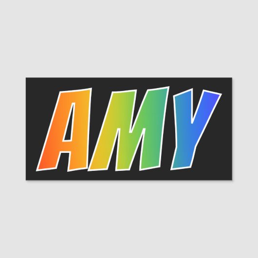 Voornaam "AMY": Fun Rainbow-kleuren Naamplaatje (Voorkant)