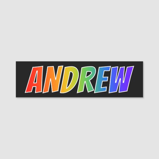 Voornaam "ANDREW": Fun Rainbow-kleuren Naamplaatje (Voorkant)