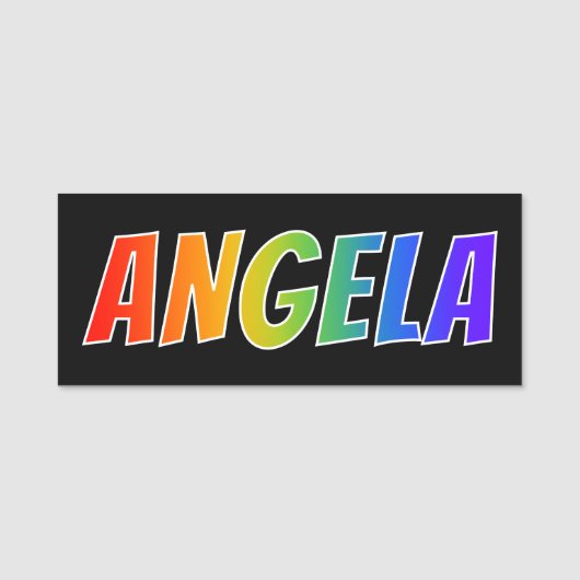 Voornaam "ANGELA": Fun Rainbow-kleuren Naamplaatje (Voorkant)