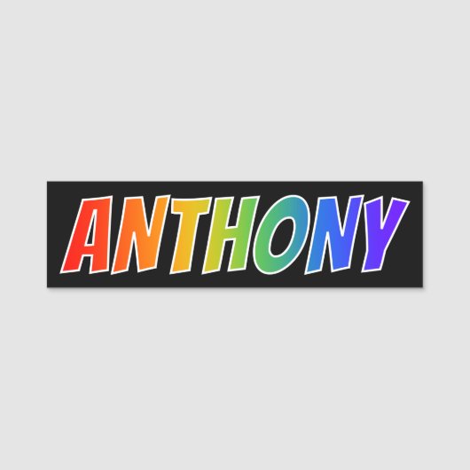 Voornaam "ANTHONY": Fun Rainbow-kleuren Naamplaatje (Voorkant)