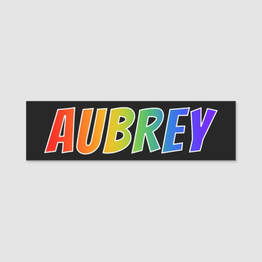 Voornaam "AUBREY": Fun Rainbow-kleuren Naamplaatje (Voorkant)