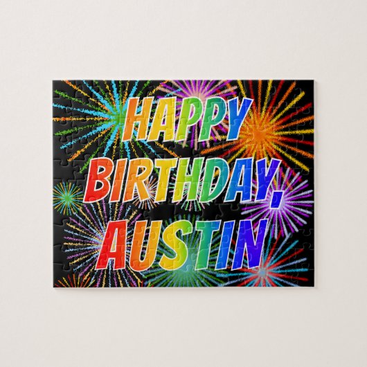 Voornaam "AUSTIN", geun "HAPPY BIRTHDAY" Legpuzzel (Horizontaal)