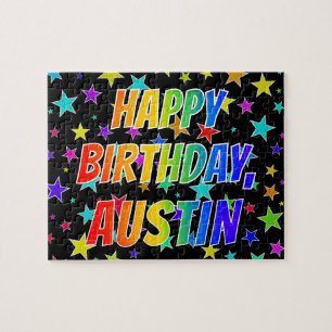 Voornaam "AUSTIN", geun "HAPPY BIRTHDAY" Legpuzzel