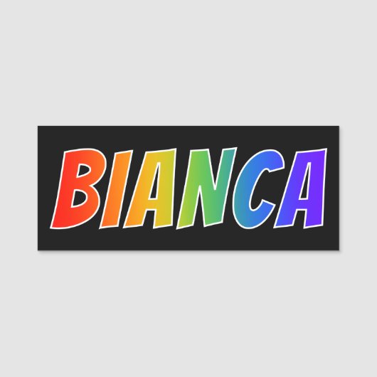 Voornaam "BIANCA": Fun Rainbow-kleuren Naamplaatje (Voorkant)