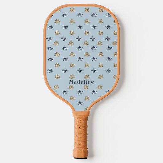 Voornaam blauw goudsvormig oogmerk pickleball paddle (Achterkant)