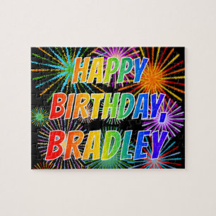 Voornaam "BRADLEY", geun "HAPPY BIRTHDAY" Legpuzzel