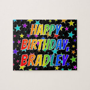 Voornaam "BRADLEY", geun "HAPPY BIRTHDAY" Legpuzzel