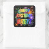 Voornaam "BRETT", vun "HAPPY BIRTHDAY" Vierkante Sticker (Tas)