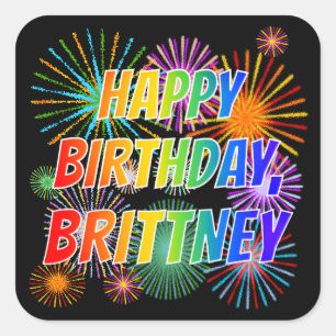 Voornaam "BRITTNEY", geun "HAPPY BIRTHDAY" Vierkante Sticker