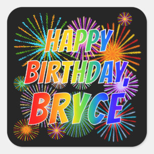 Voornaam "BRYCE", geun "HAPPY BIRTHDAY" Vierkante Sticker