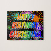 Voornaam "CHRISTINA", geun "HAPPY BIRTHDAY" Legpuzzel (Horizontaal)