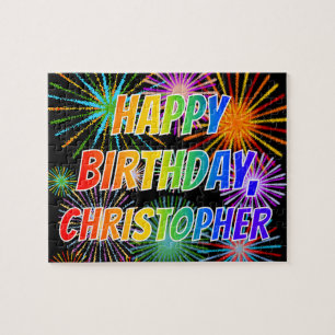 Voornaam "CHRISTOPHER", geun "HAPPY BIRTHDAY" Legpuzzel