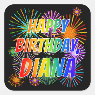 Voornaam "DIANA", geun "HAPPY BIRTHDAY" Vierkante Sticker