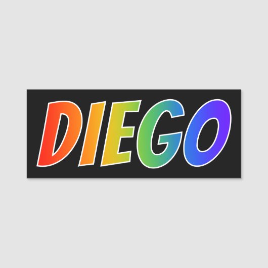 Voornaam "DIEGO": Fun Rainbow-kleuren Naamplaatje (Voorkant)