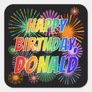 Voornaam "DONALD", geun "HAPPY BIRTHDAY" Vierkante Sticker