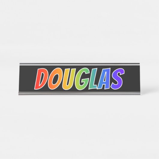 Voornaam "DOUGLAS": Fun Rainbow-kleuren Bureau Naambordje (Voorkant)