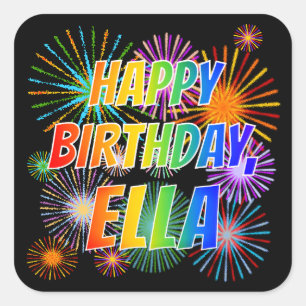Voornaam "ELLA", geun "HAPPY BIRTHDAY" Vierkante Sticker