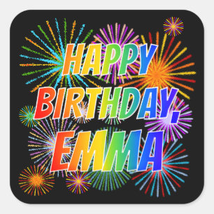 Voornaam "EMMA", geun "HAPPY BIRTHDAY" Vierkante Sticker