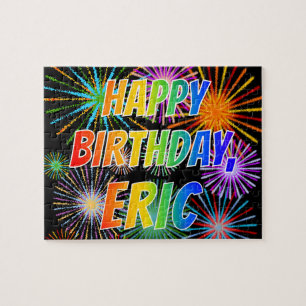 Voornaam "ERIC", lettertype "HAPPY BIRTHDAY" Legpuzzel