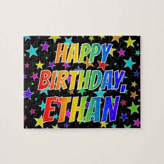 Voornaam ETHAN, Fun "HAPPY BIRTHDAY" Legpuzzel (Horizontaal)