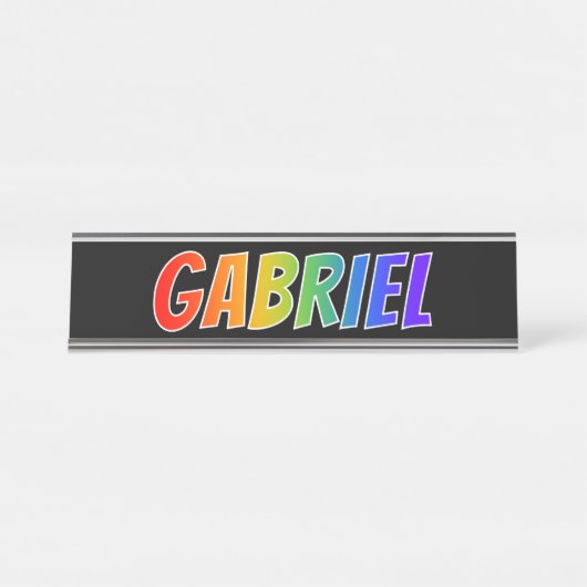 Voornaam "GABRIEL": Fun Rainbow-kleuren Bureau Naambordje (Voorkant)