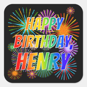 Voornaam "HENRY", geun "HAPPY BIRTHDAY" Vierkante Sticker