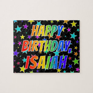 Voornaam "ISAIAH", geun "HAPPY BIRTHDAY" Legpuzzel