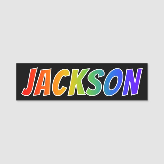 Voornaam "JACKSON": Fun Rainbow-kleuren Naamplaatje (Voorkant)