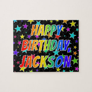 Voornaam "JACKSON", geun "HAPPY BIRTHDAY" Legpuzzel