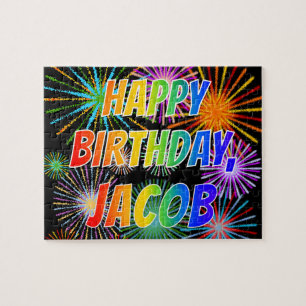 Voornaam "JACOB", geun "HAPPY BIRTHDAY" Legpuzzel