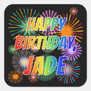 Voornaam "JADE", geun "HAPPY BIRTHDAY" Vierkante Sticker