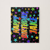 Voornaam: "JAKE", Fun "HAPPY BIRTHDAY" Legpuzzel (Verticaal)