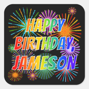 Voornaam "JAMESON", geun "HAPPY BIRTHDAY" Vierkante Sticker