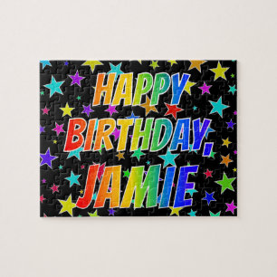 Voornaam "JAMIE", geun "HAPPY BIRTHDAY" Legpuzzel