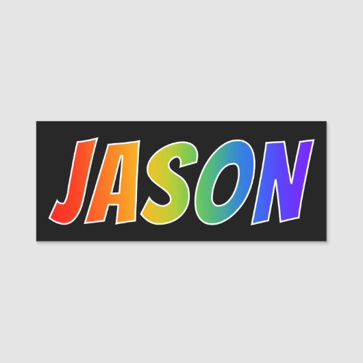 Voornaam "JASON": Fun Rainbow-kleuren Naamplaatje (Voorkant)