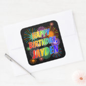Voornaam: "JAYDEN", Fun "HAPPY BIRTHDAY" Vierkante Sticker (Envelop)