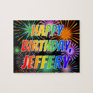 Voornaam "JEFFERY", geun "HAPPY BIRTHDAY" Legpuzzel