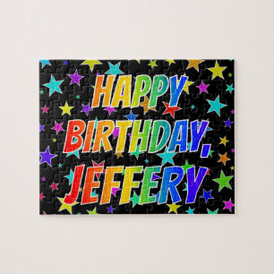 Voornaam "JEFFERY", geun "HAPPY BIRTHDAY" Legpuzzel