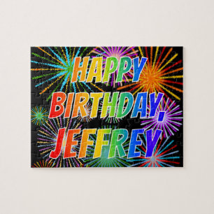 Voornaam "JEFFREY", geun "HAPPY BIRTHDAY" Legpuzzel