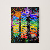 Voornaam "JENNA", geun "HAPPY BIRTHDAY" Legpuzzel (Verticaal)