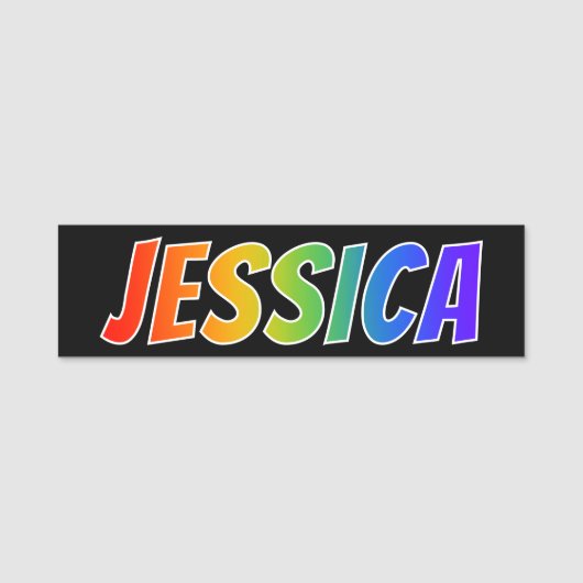 Voornaam "JESSICA": Fun Rainbow-kleuren Naamplaatje (Voorkant)