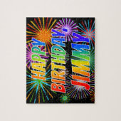 Voornaam "JIMMY", geun "HAPPY BIRTHDAY" Legpuzzel (Verticaal)