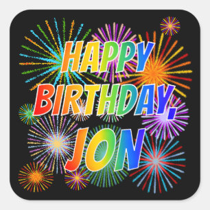 Voornaam "JON", geun "HAPPY BIRTHDAY" Vierkante Sticker