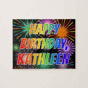 Voornaam "KATHLEEN", geun "HAPPY BIRTHDAY" Legpuzzel