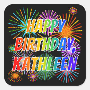 Voornaam "KATHLEEN", geun "HAPPY BIRTHDAY" Vierkante Sticker