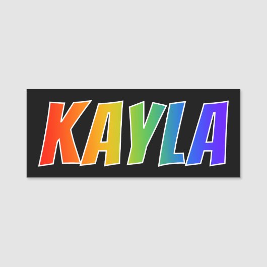 Voornaam "KAYLA": Fun Rainbow-kleuren Naamplaatje (Voorkant)