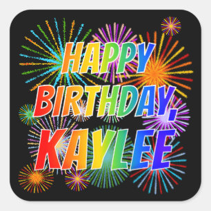 Voornaam "KAYLEE", geun "HAPPY BIRTHDAY" Vierkante Sticker