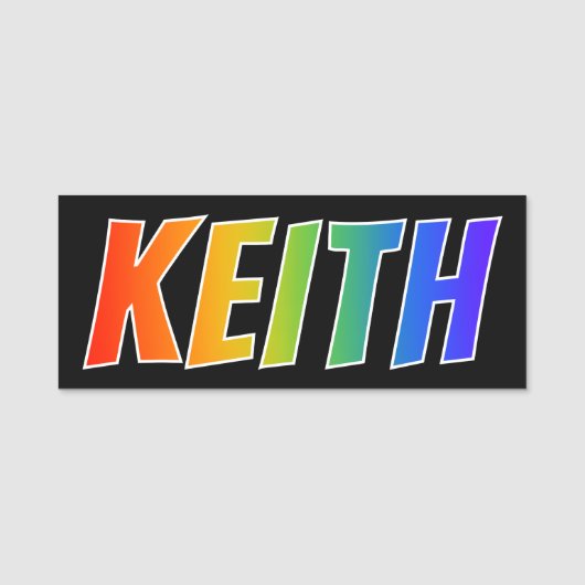 Voornaam "KEITH": Fun Rainbow-kleuren Naamplaatje (Voorkant)