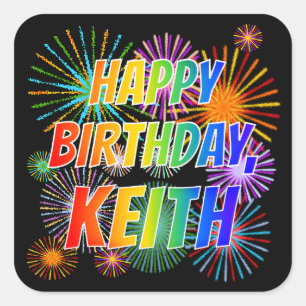 Voornaam "KEITH", geun "HAPPY BIRTHDAY" Vierkante Sticker